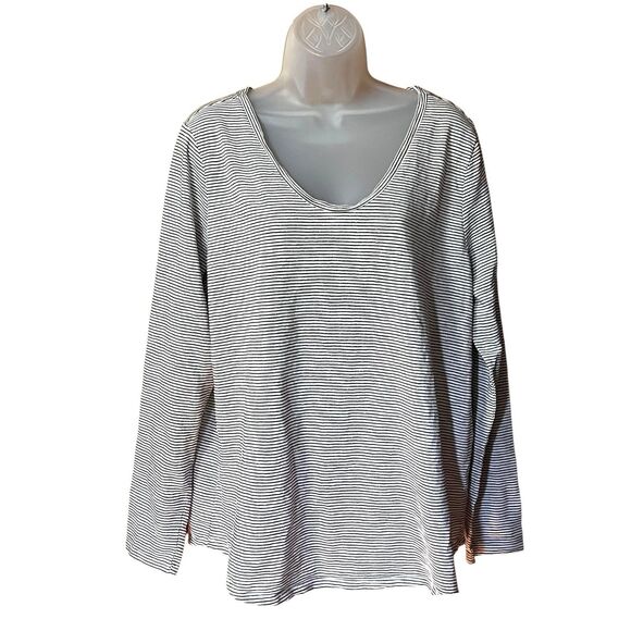 Loft Vintage Soft Black/Metallic Gold Stripe Long Sleeve Scoop Neck Top Sz XXL - Picture 9 of 9